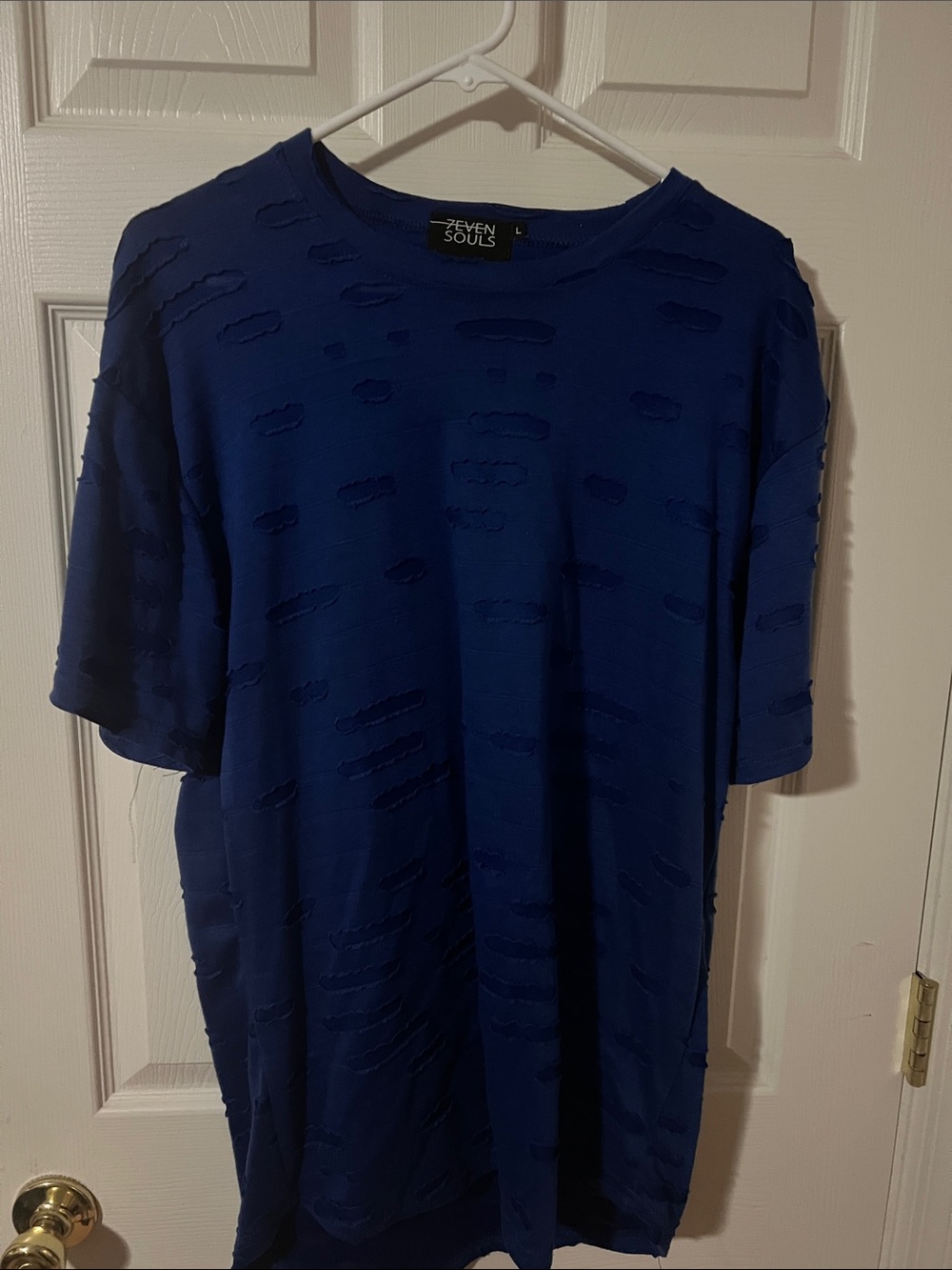 Seven Souls Men's Distressed Short Sleeve Tee in Royal Blue